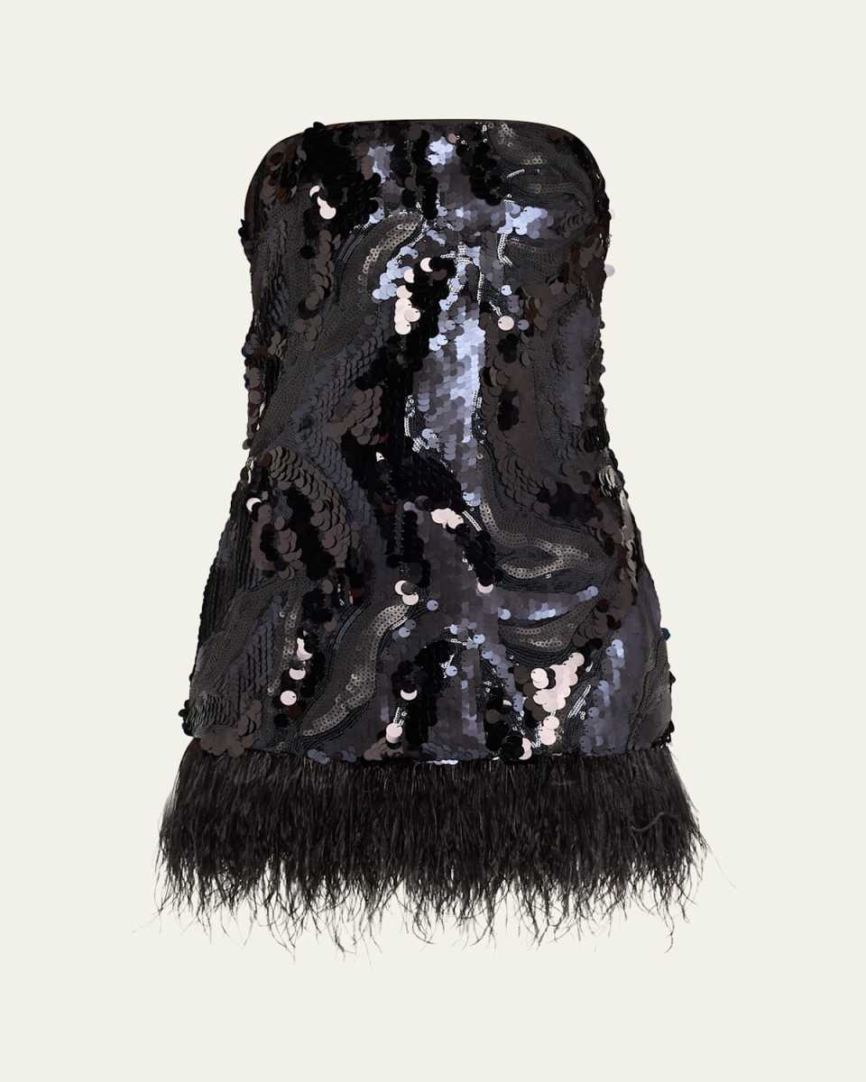 Elsie Sequined Feather-Trim Mini Dress