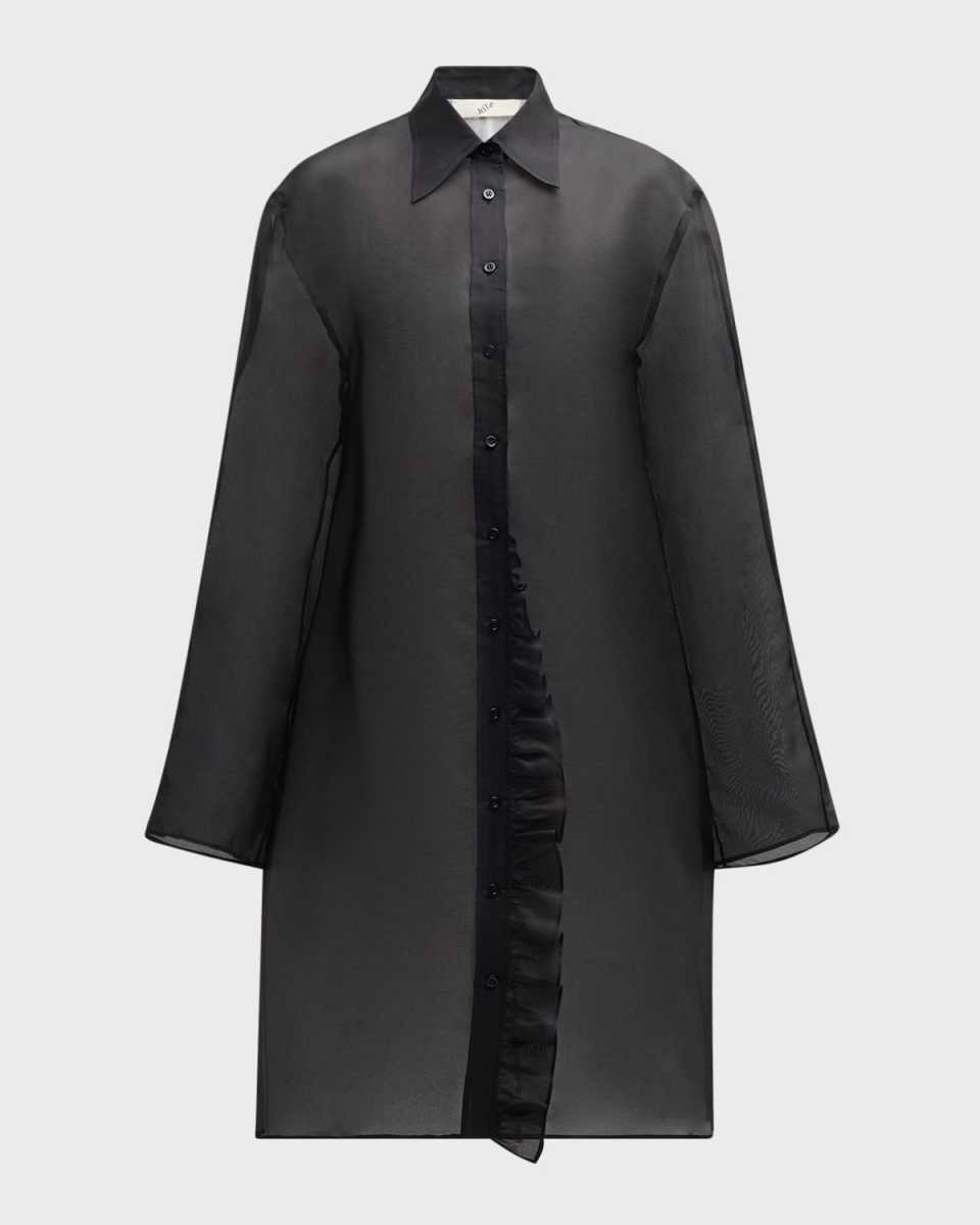 Radieux Ruffle Silk Organza Midi Shirtdress