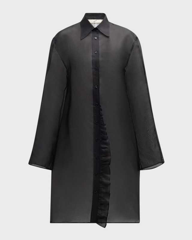 Radieux Ruffle Silk Organza Midi Shirtdress