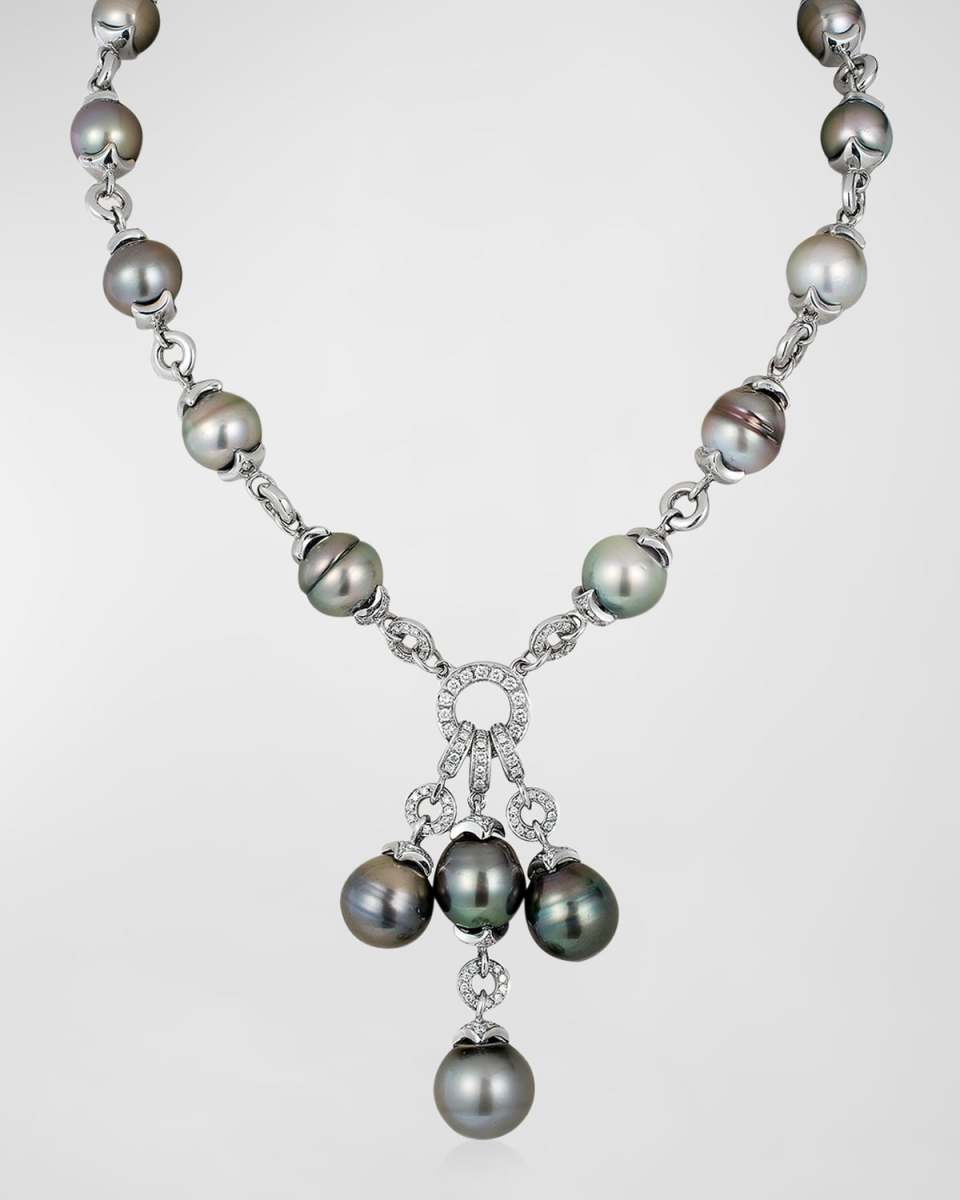 18K White Gold Tahitian Pearl Necklace with Diamonds