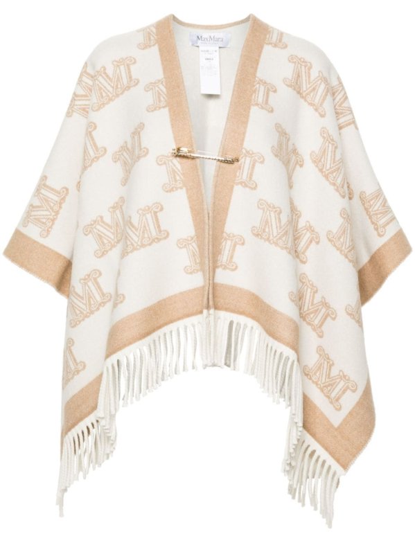 monogram-pattern wool poncho