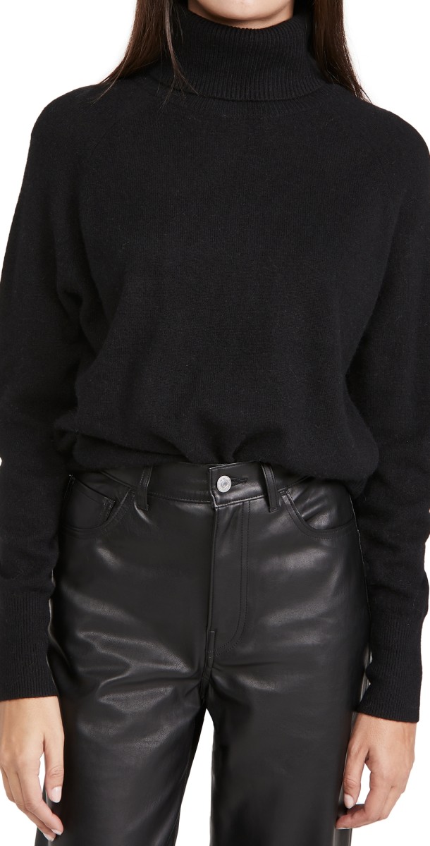 White + Warren Ribbed Trim Cashmere Turtleneck Grey Heather