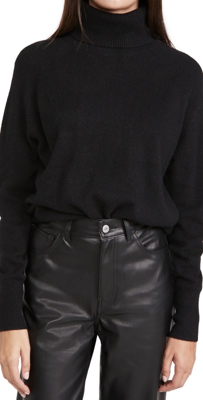 White + Warren Ribbed Trim Cashmere Turtleneck Grey Heather