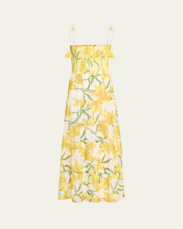 Marna Embroidered Tiered Tie-Strap Maxi Dress