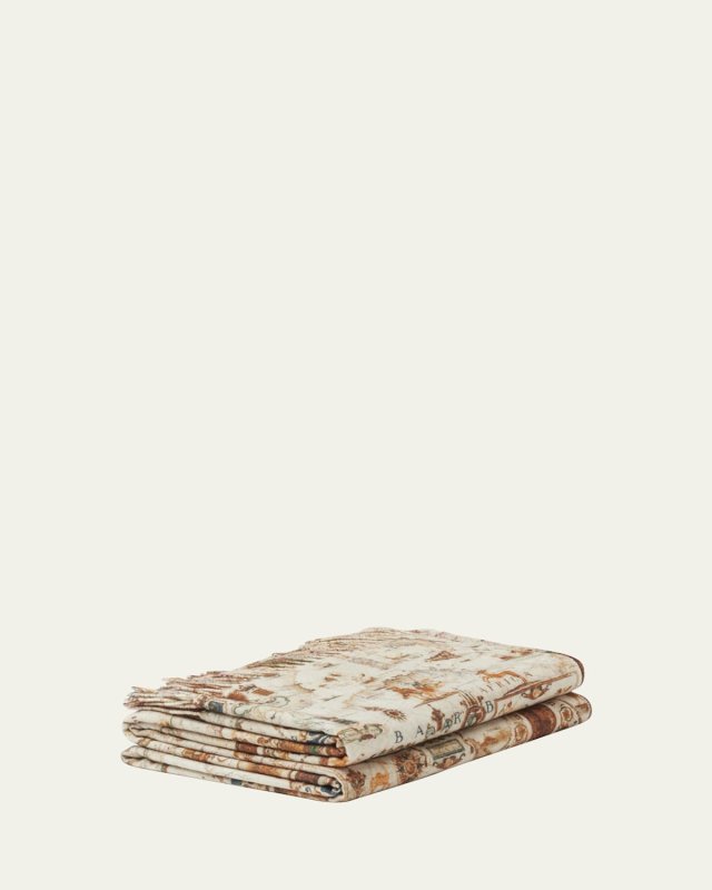 Sidney Map-Print Cashmere Throw