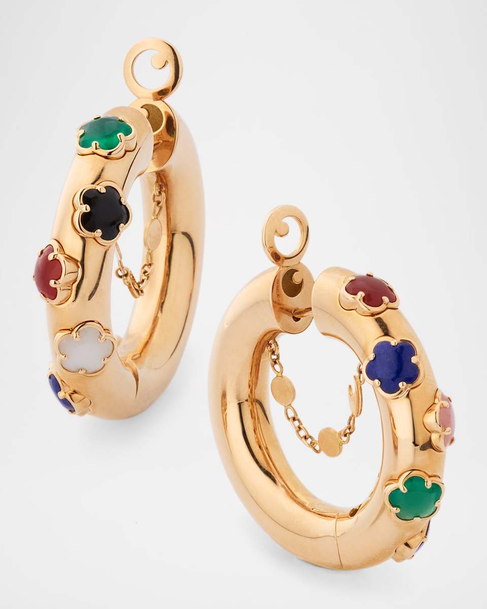 Figlia Dei Fiori 18K Red Gold Mixed Stone Hoop Earrings