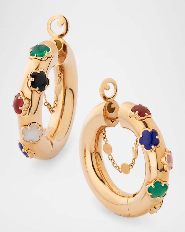 Figlia Dei Fiori 18K Red Gold Mixed Stone Hoop Earrings