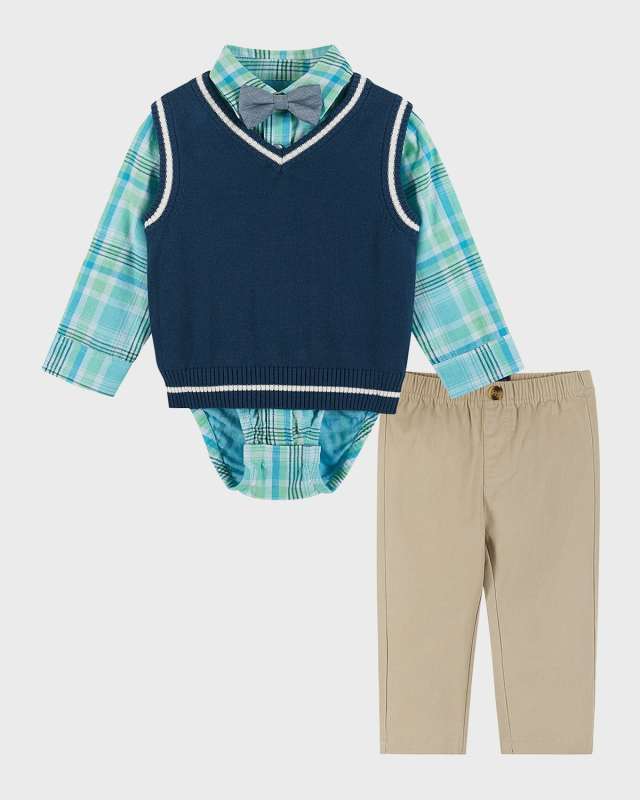 Boy's Four-Piece Sweater Vest Set, Size Newborn-24