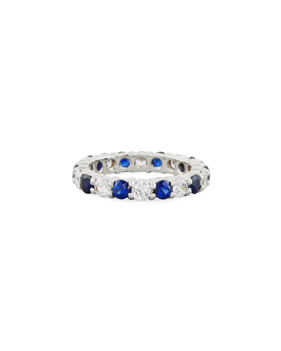 Blue & White CZ Eternity Band Ring in 14K White Gold