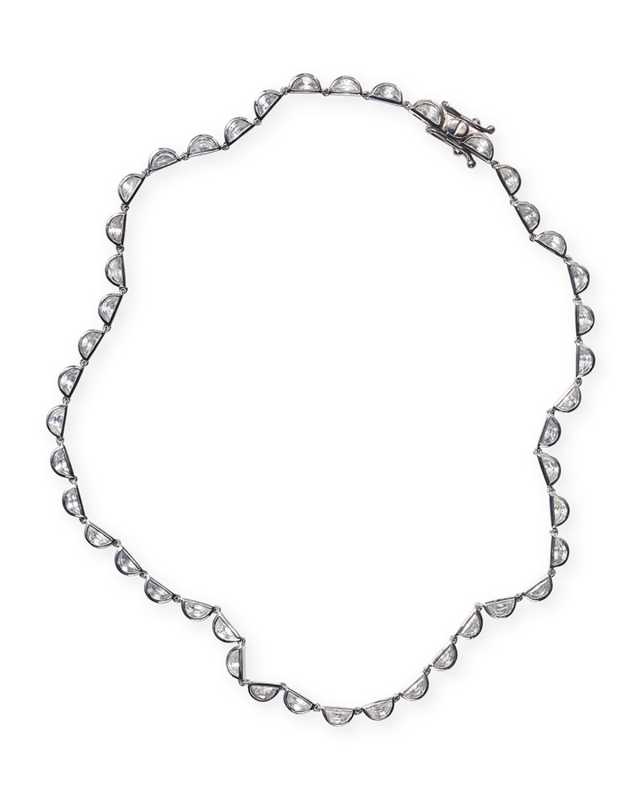 Small Scallop Riviere Necklace, White Zircon
