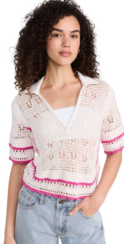 Saylor Lucienne Crochet Top Crème And Pink