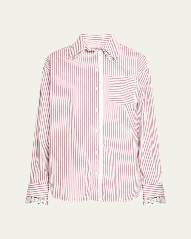 Oversized Striped Button-Front Top