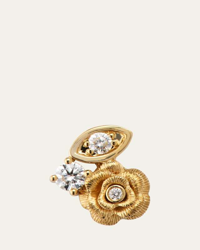 14K Gold and Diamond Marquise Eye Rose Single Stud Earring, Right