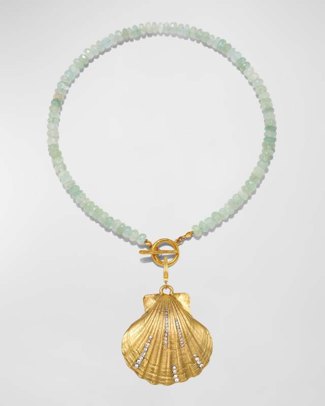 Colette Aquamarine Bead and Shell Pendant Toggle Necklace
