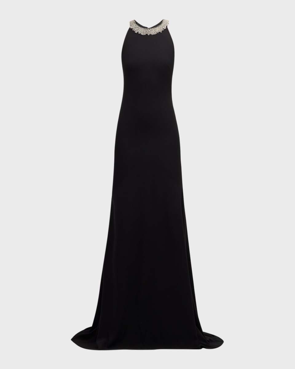 Crystal Embellished Back Sleeveless Gown