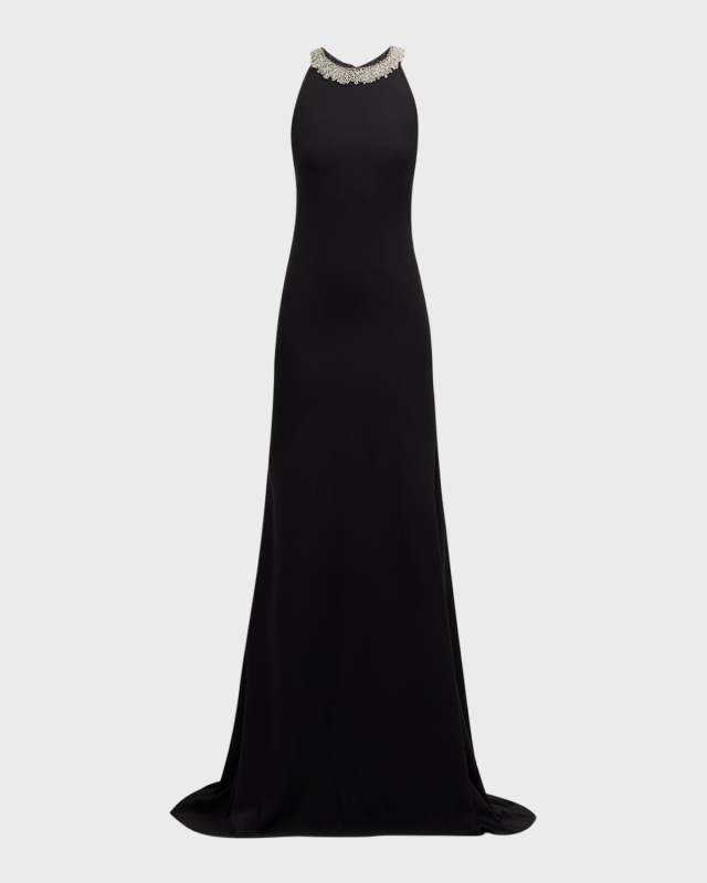 Crystal Embellished Back Sleeveless Gown