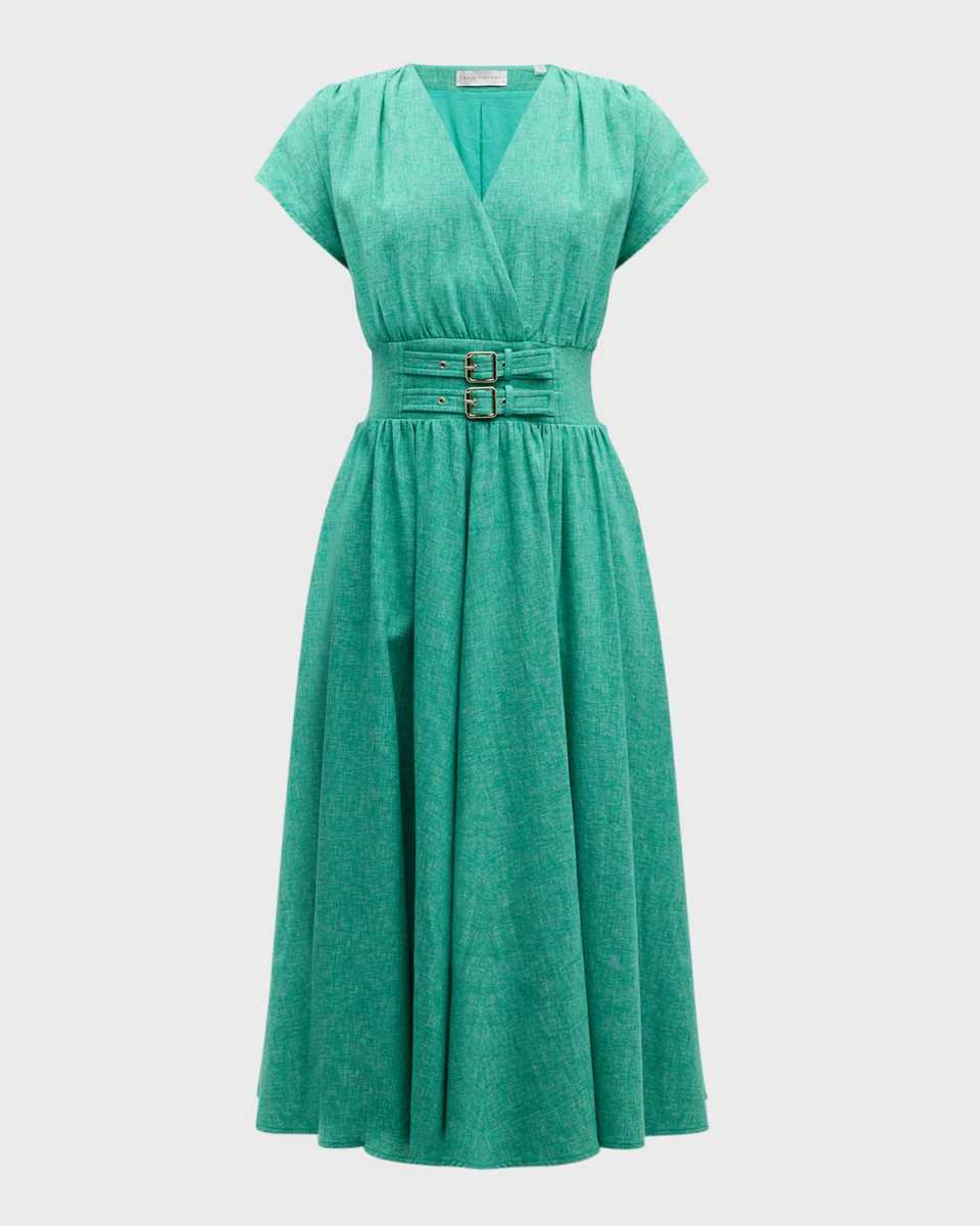 The Romina Buckle-Embellished A-Line Midi Dress