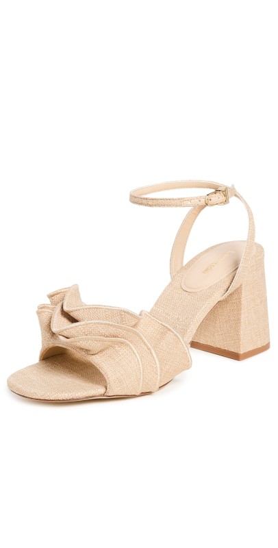 Larroudé Selena Ruffle Sandals Beige