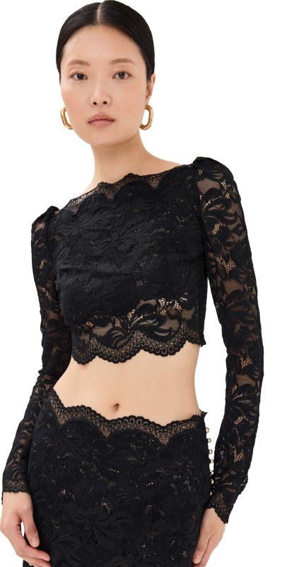 rabanne Black Crop Top In Lace Black