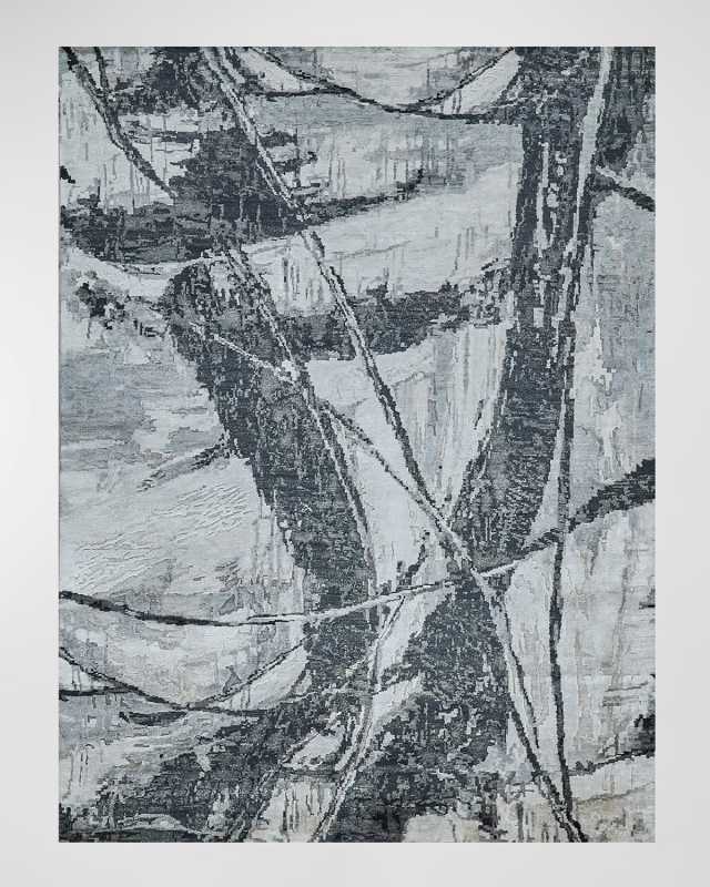 Floor Art Hand-Knotted Dark Gray Rug, 9' x 12'