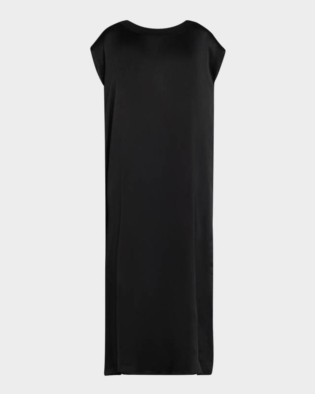 Cap-Sleeve Silk Midi Shift Dress
