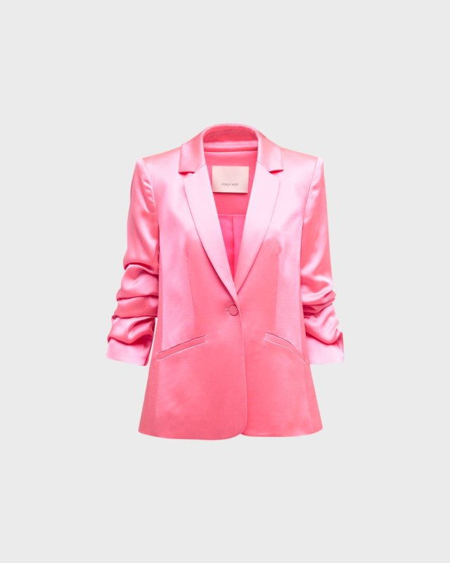 Kylie Scrunched-Sleeve Satin Blazer