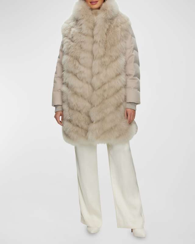 Diagonal Cashmere and Goat Shearling Stroller Coat