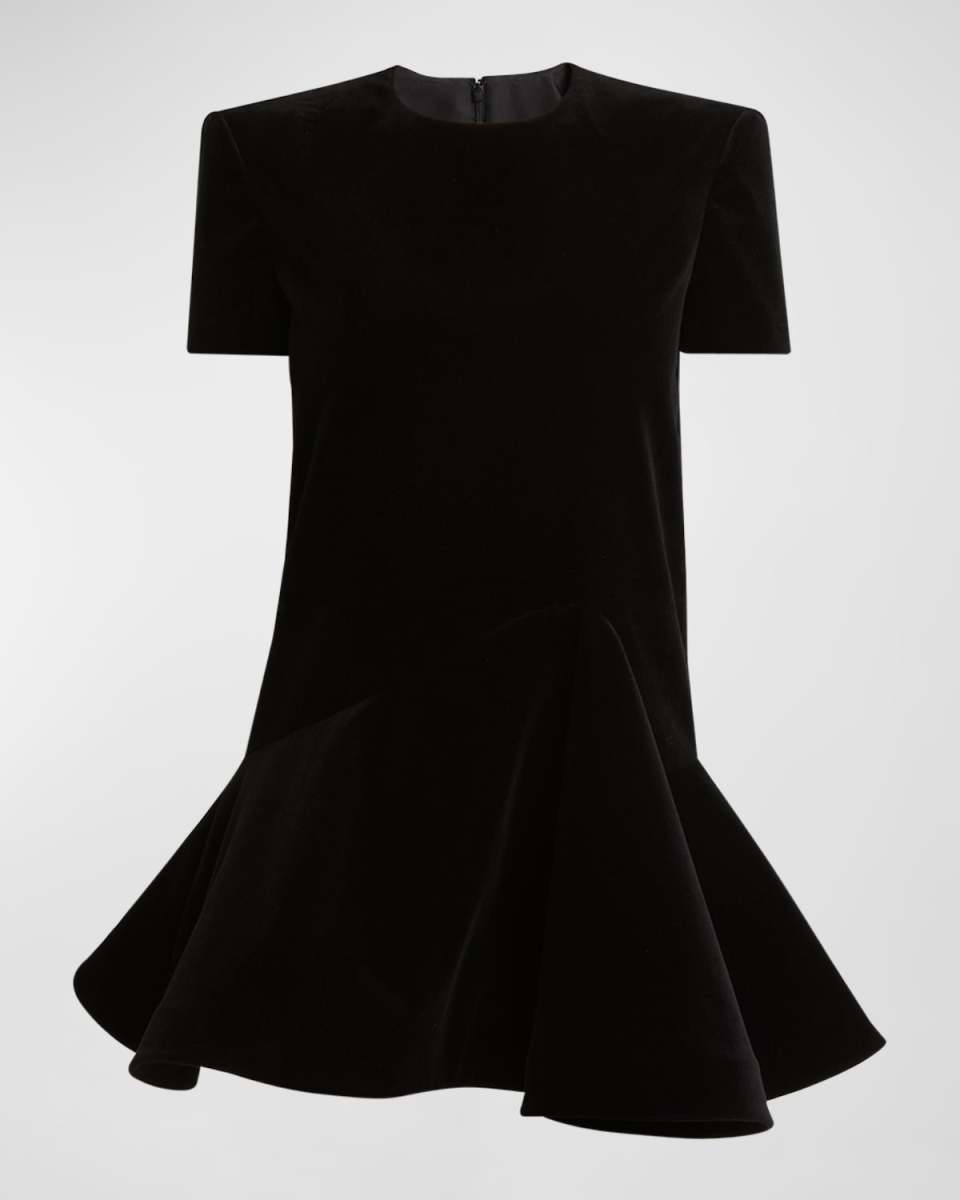 Short-Sleeve Velvet Flared Mini Dress