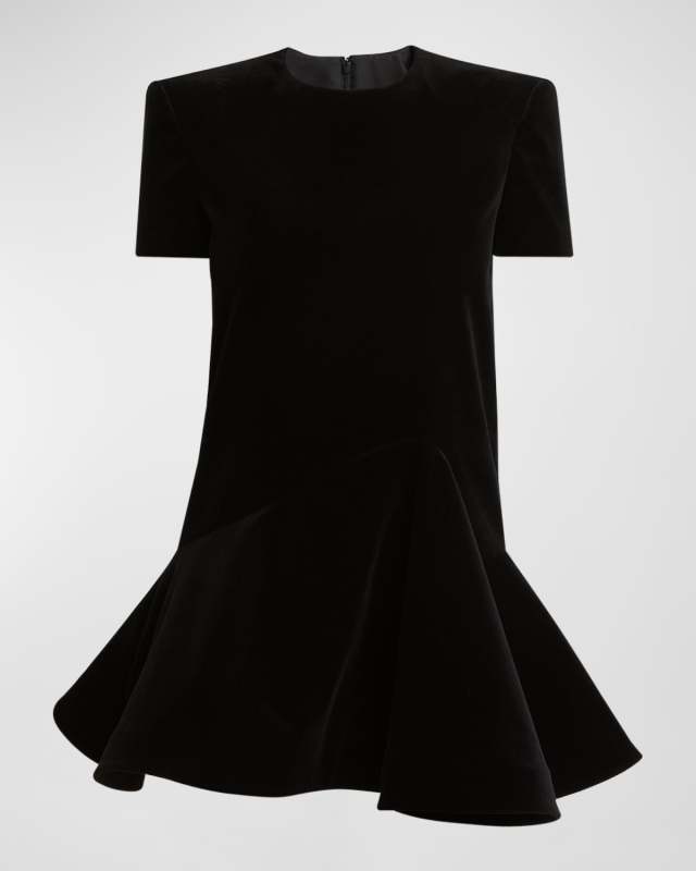 Short-Sleeve Velvet Flared Mini Dress