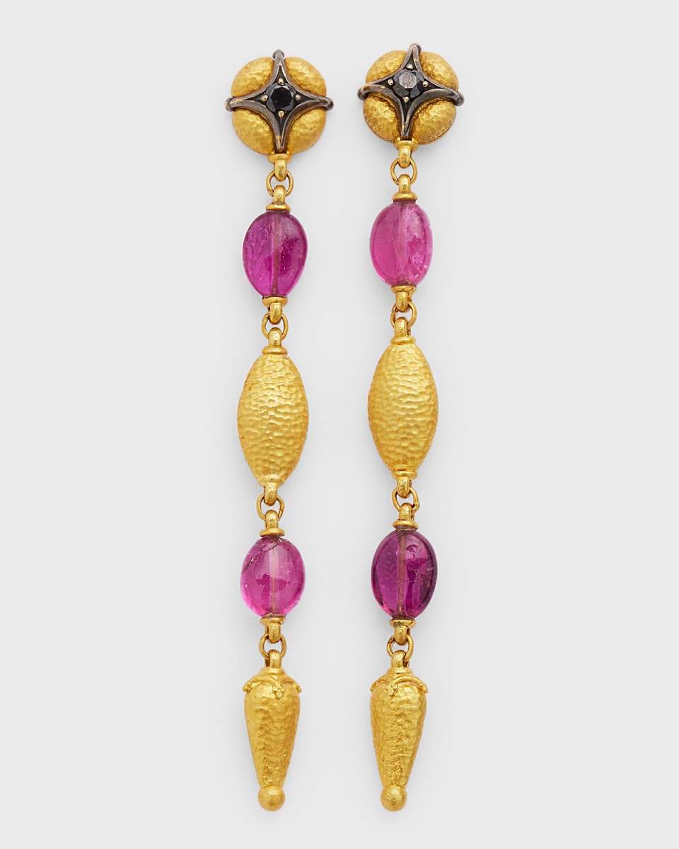 18K Gold Topaz and Tourmaline Drop Earrings