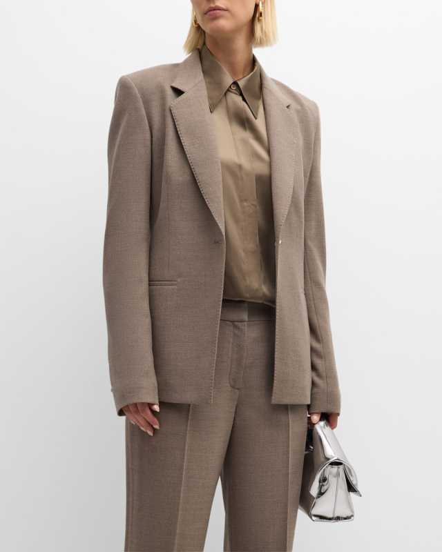 Single-Button Pick Stitch Blazer