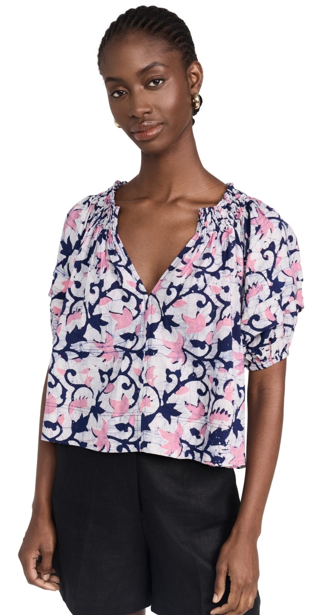 Apiece Apart Caminitas Puff Sleeve Top La Vid Batik Rosa