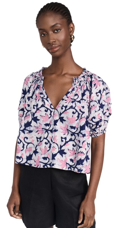 Apiece Apart Caminitas Puff Sleeve Top La Vid Batik Rosa