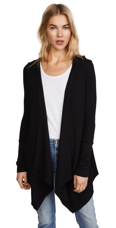 Splendid Thermal Cardigan with Hood Black