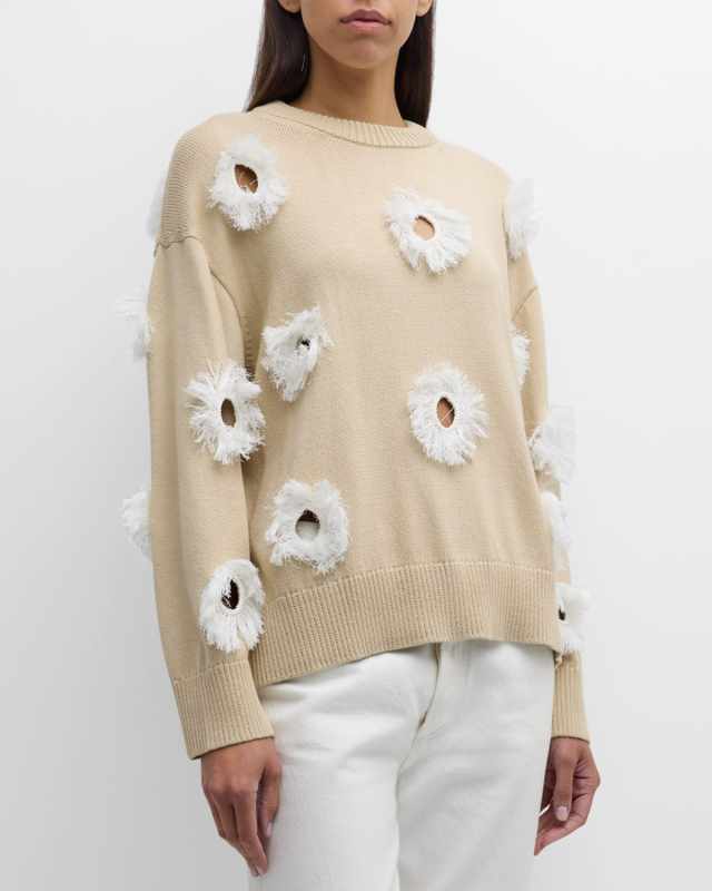 Cutout Fringe-Trim Cotton-Silk Sweater