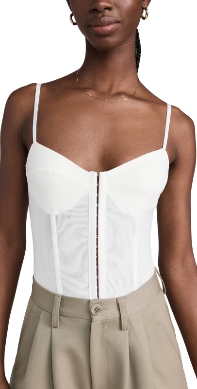Free People Night Rhythm Corset Thong Bodysuit Black