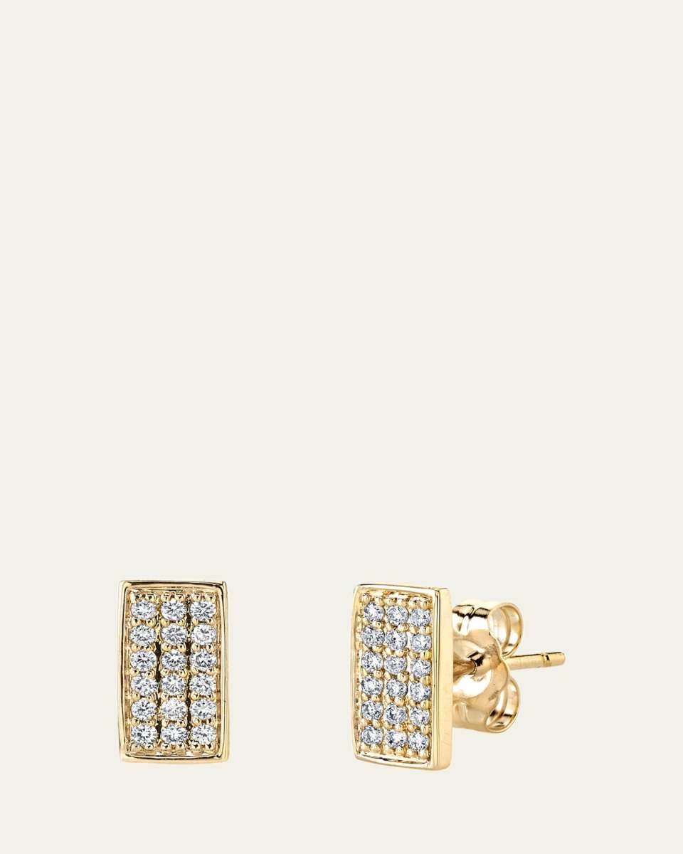 14K Yellow Gold Diamond Rectangle Stud Earrings