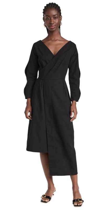 SELFI Two Wave Asymmetrical Wrap Dress Black