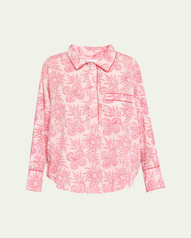 Botanical-Print Cotton Short Pajama Set