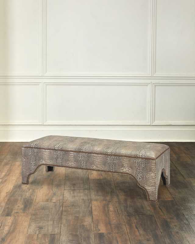 Cyrax Croc-Embossed Leather Bench, 60"