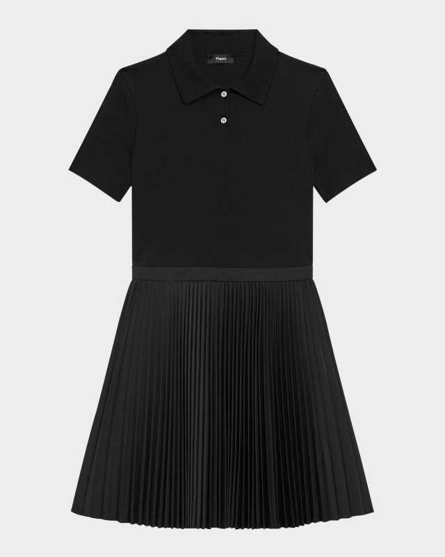 Polo Combo Pleated Wool Suiting Mini Dress
