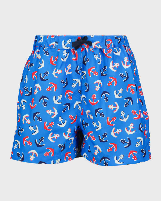 Boy's Anchor-Print Swim Trunks, Size 2-
