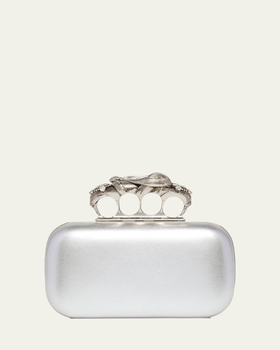 Four-Ring Metallic Leather Clutch Bag