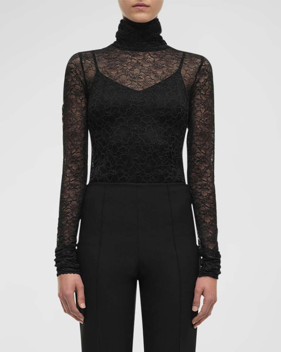 Zurie Lace Turtleneck Long-Sleeve Combo Bodysuit
