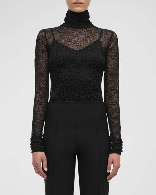 Zurie Lace Turtleneck Long-Sleeve Combo Bodysuit