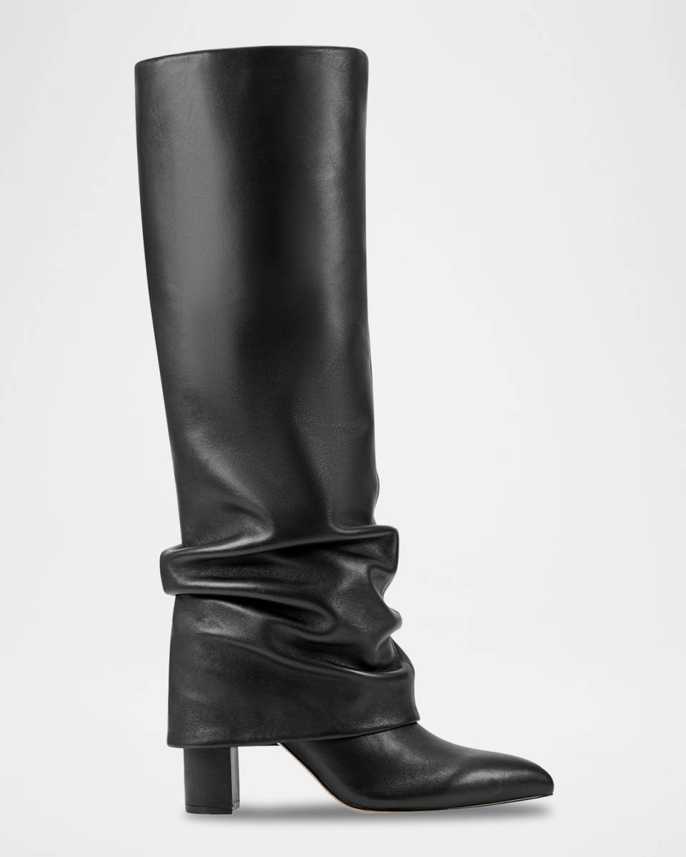 Slouchy Cuffed Leather Knee Boots