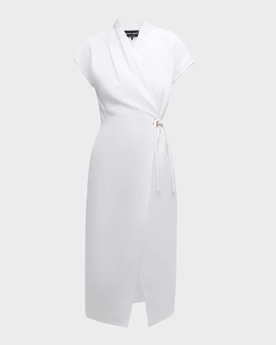 Silk Wrap Midi Dress with Tie Detail