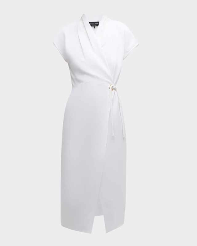 Silk Wrap Midi Dress with Tie Detail