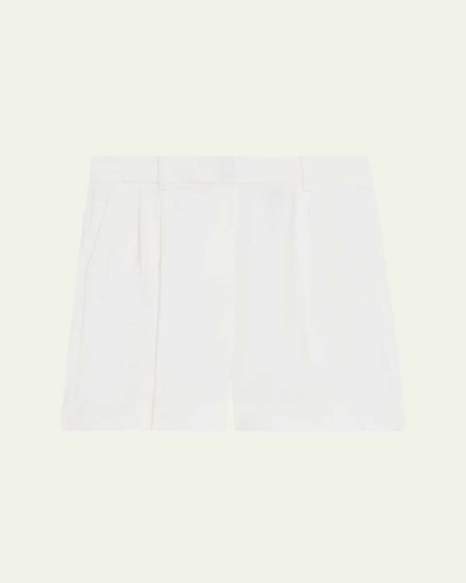 Pleated Linen-Blend Wide-Leg Shorts