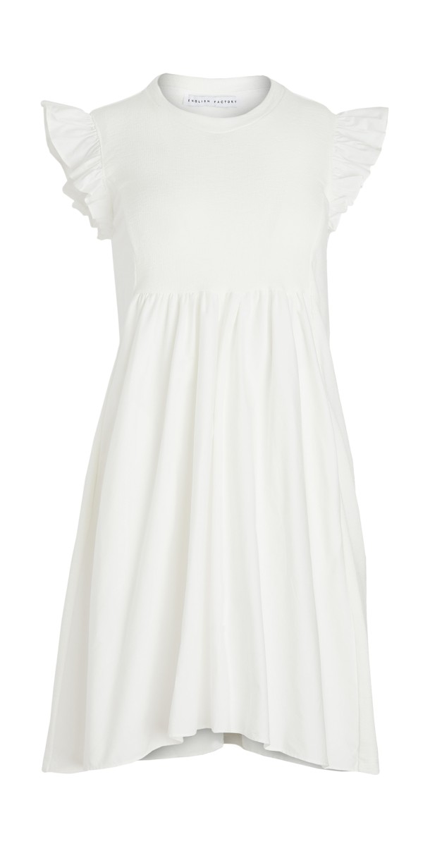 English Factory Knit Poplinixed Dress White